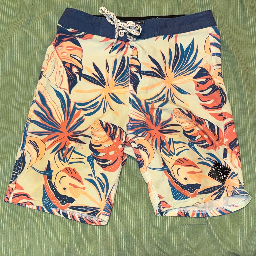 Salty Crew Boy’s Tropical Print Swim Board Shorts - M